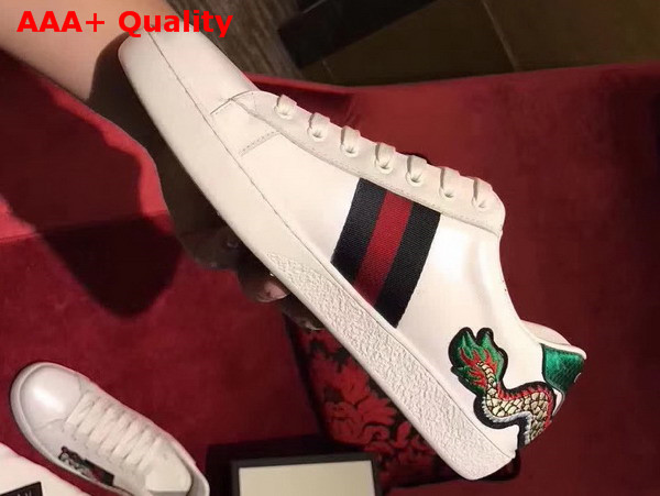 Gucci Embroidered Sneaker Dragon Embroidering White Calf Leather Replica