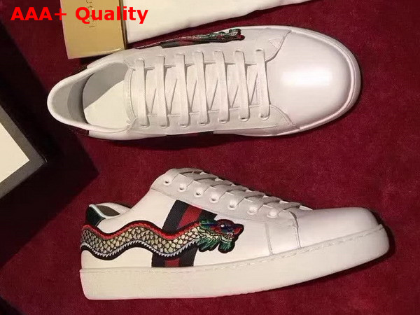 Gucci Embroidered Sneaker Dragon Embroidering White Calf Leather Replica