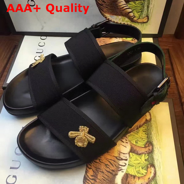 Gucci Embroidered Web and Leather Sandal Black Replica