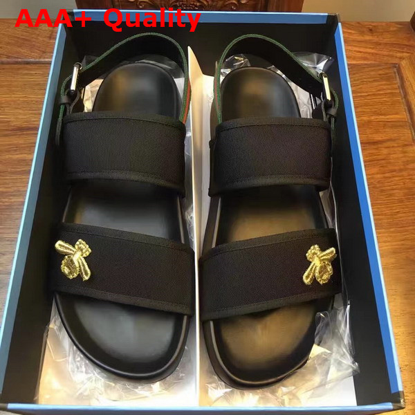 Gucci Embroidered Web and Leather Sandal Black Replica