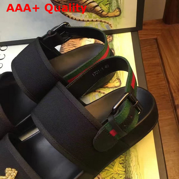 Gucci Embroidered Web and Leather Sandal Black Replica