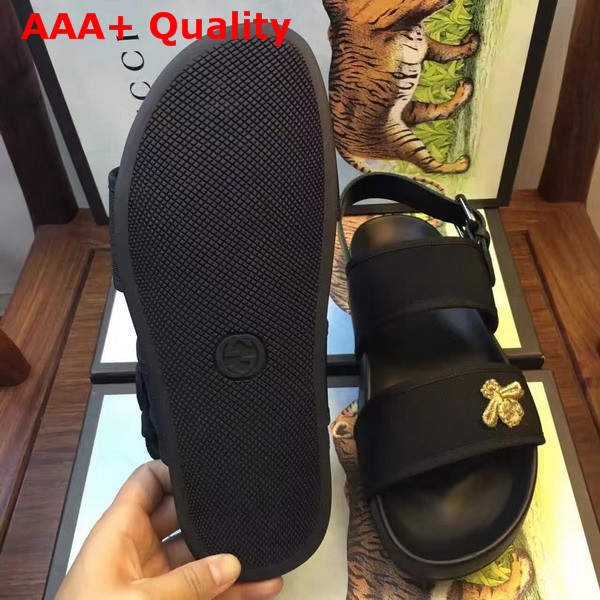 Gucci Embroidered Web and Leather Sandal Black Replica