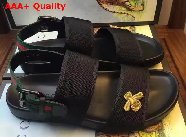 Gucci Embroidered Web and Leather Sandal Black Replica