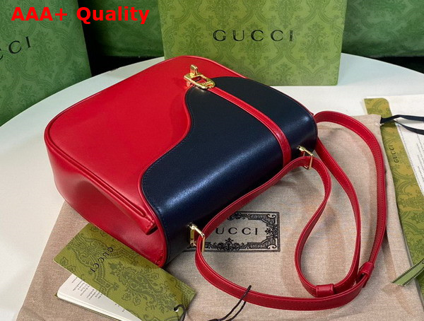 Gucci Equestrian Inspired Shoulder Bag in Blue and Red Leather 740988 Replica