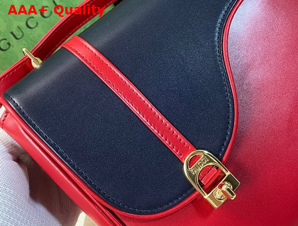 Gucci Equestrian Inspired Shoulder Bag in Blue and Red Leather 740988 Replica