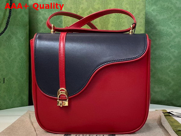 Gucci Equestrian Inspired Shoulder Bag in Blue and Red Leather 740988 Replica