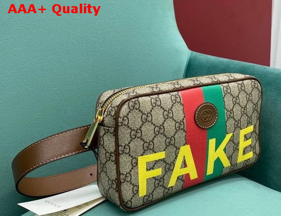 Gucci Fake Not Print Belt Bag Beige and Ebony GG Supreme Canvas 602695 Replica