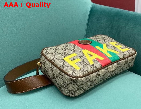 Gucci Fake Not Print Belt Bag Beige and Ebony GG Supreme Canvas 602695 Replica