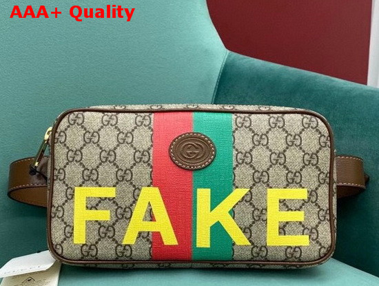 Gucci Fake Not Print Belt Bag Beige and Ebony GG Supreme Canvas 602695 Replica