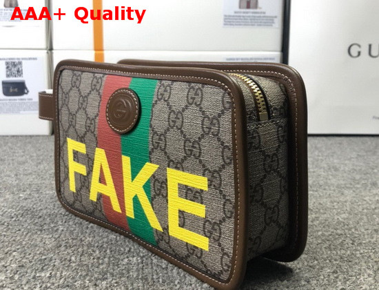 Gucci Fake Not Print Cosmetic Case Beige and Ebony GG Supreme Canvas 636243 Replica