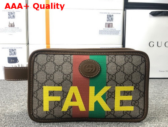 Gucci Fake Not Print Cosmetic Case Beige and Ebony GG Supreme Canvas 636243 Replica