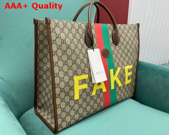 Gucci Fake Not Print Large Tote Bag Beige and Ebony GG Supreme Canvas 630353 Replica