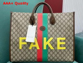 Gucci Fake Not Print Large Tote Bag Beige and Ebony GG Supreme Canvas 630353 Replica