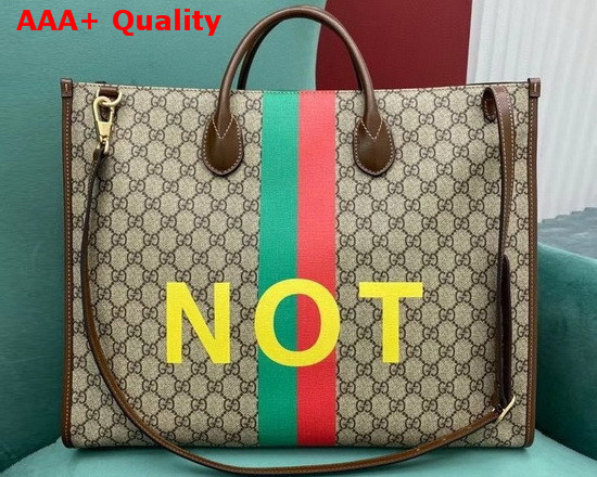 Gucci Fake Not Print Large Tote Bag Beige and Ebony GG Supreme Canvas 630353 Replica