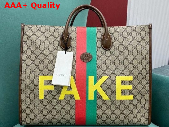 Gucci Fake Not Print Large Tote Bag Beige and Ebony GG Supreme Canvas 630353 Replica