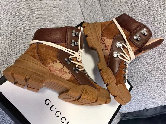 Gucci Flashtrek GG High Top Sneaker Brown Leather and Suede and Original GG Canvas