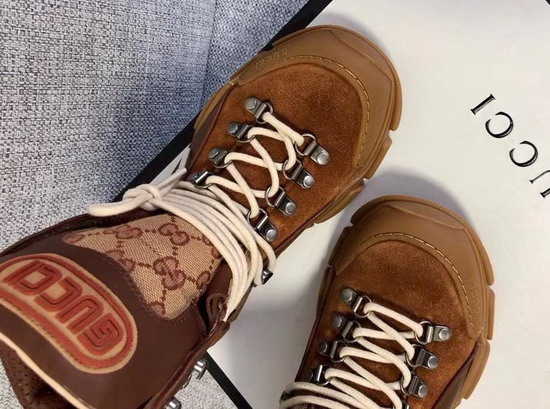 Gucci Flashtrek GG High Top Sneaker Brown Leather and Suede and Original GG Canvas