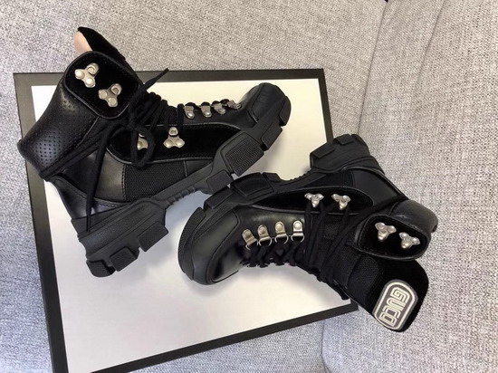 Gucci Flashtrek High Top Sneaker Black Leather and Suede and Technical Canvas