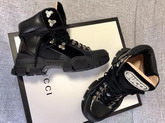 Gucci Flashtrek High Top Sneaker Black Leather and Suede and Technical Canvas