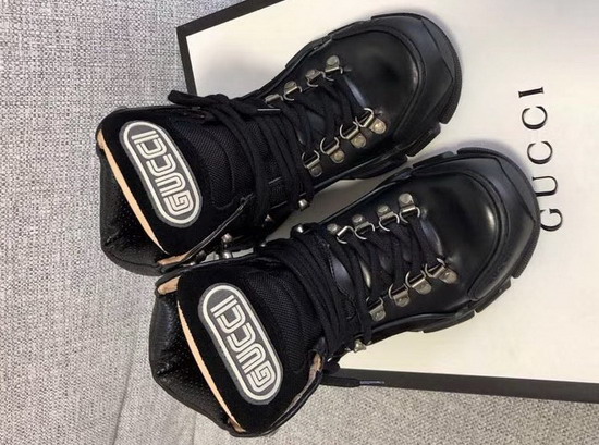 Gucci Flashtrek High Top Sneaker Black Leather and Suede and Technical Canvas