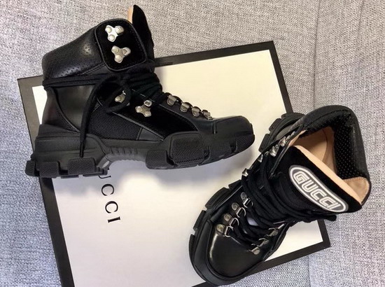 Gucci Flashtrek High Top Sneaker Black Leather and Suede and Technical Canvas