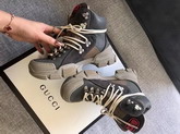 Gucci Flashtrek High Top Sneaker Grey Leather and Brown Suede and Technical Canvas