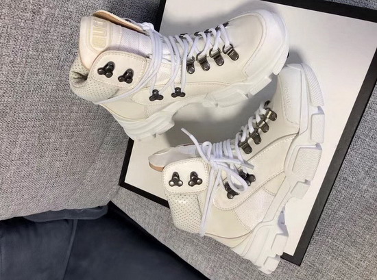 Gucci Flashtrek High Top Sneaker White Leather and Suede and Technical Canvas