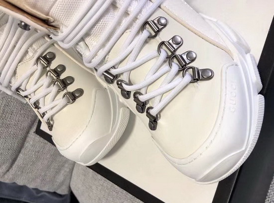 Gucci Flashtrek High Top Sneaker White Leather and Suede and Technical Canvas