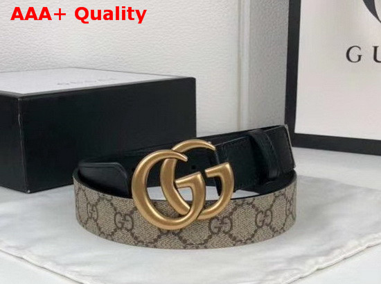 Gucci GG Belt with Double G Buckle Beige Ebony GG Supreme and Black Leather 625839 Replica