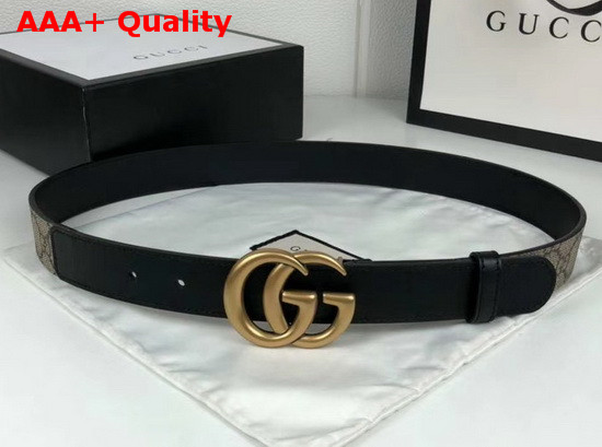 Gucci GG Belt with Double G Buckle Beige Ebony GG Supreme and Black Leather 625839 Replica