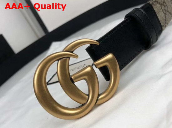 Gucci GG Belt with Double G Buckle Beige Ebony GG Supreme and Black Leather 625839 Replica