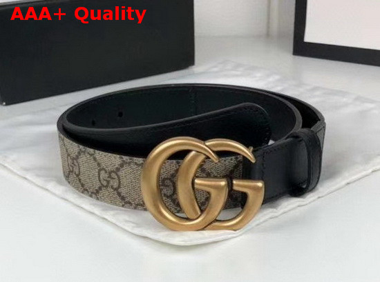 Gucci GG Belt with Double G Buckle Beige Ebony GG Supreme and Black Leather 625839 Replica