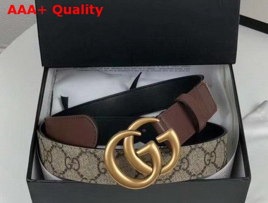 Gucci GG Belt with Double G Buckle Beige Ebony GG Supreme and Brown Leather 625839 Replica