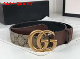 Gucci GG Belt with Double G Buckle Beige Ebony GG Supreme and Brown Leather 625839 Replica