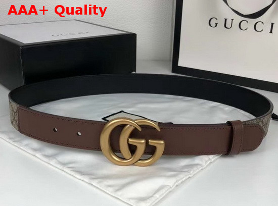 Gucci GG Belt with Double G Buckle Beige Ebony GG Supreme and Brown Leather 625839 Replica