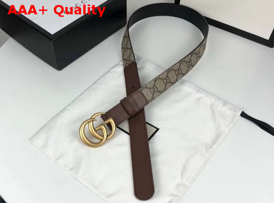 Gucci GG Belt with Double G Buckle Beige Ebony GG Supreme and Brown Leather 625839 Replica