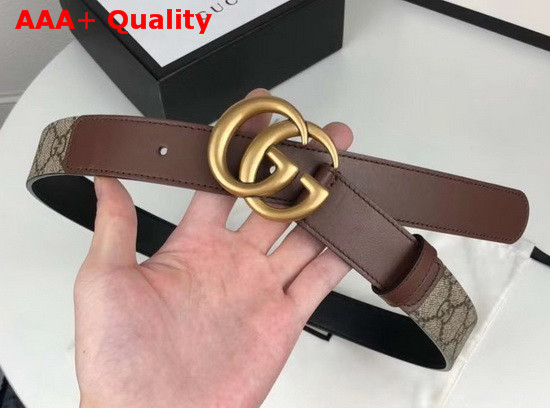 Gucci GG Belt with Double G Buckle Beige Ebony GG Supreme and Brown Leather 625839 Replica