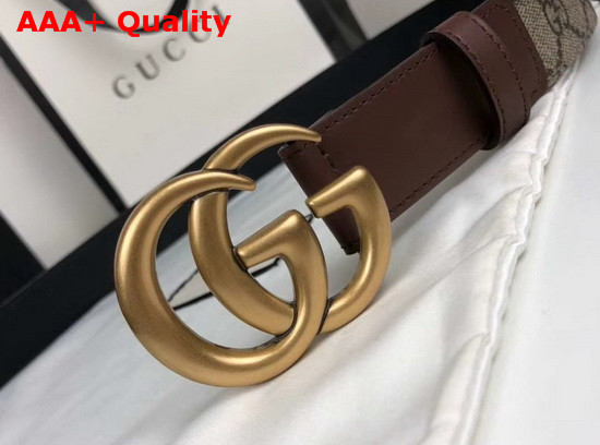 Gucci GG Belt with Double G Buckle Beige Ebony GG Supreme and Brown Leather 625839 Replica