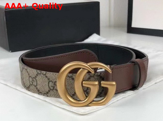 Gucci GG Belt with Double G Buckle Beige Ebony GG Supreme and Brown Leather 625839 Replica