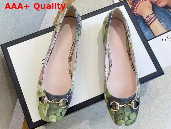 Gucci GG Blooms Print Ballet Flat with Horsebit Green Replica