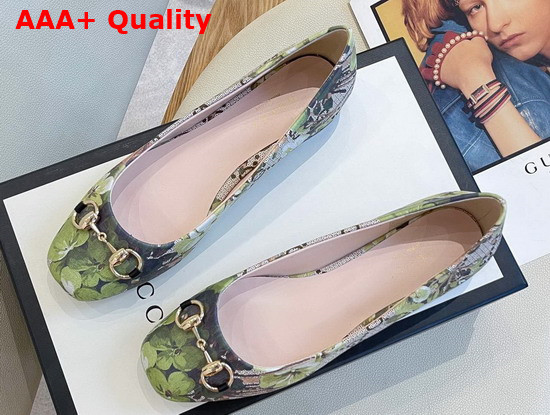 Gucci GG Blooms Print Ballet Flat with Horsebit Green Replica