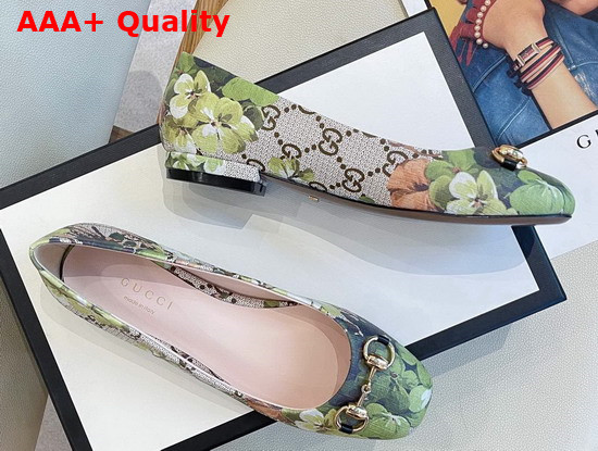 Gucci GG Blooms Print Ballet Flat with Horsebit Green Replica