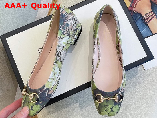 Gucci GG Blooms Print Ballet Flat with Horsebit Green Replica