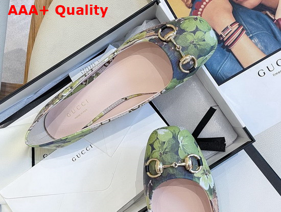 Gucci GG Blooms Print Ballet Flat with Horsebit Green Replica