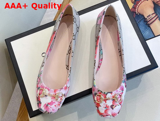 Gucci GG Blooms Print Ballet Flat with Horsebit Pink Color Replica