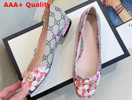 Gucci GG Blooms Print Ballet Flat with Horsebit Pink Color Replica