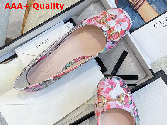 Gucci GG Blooms Print Ballet Flat with Horsebit Pink Color Replica