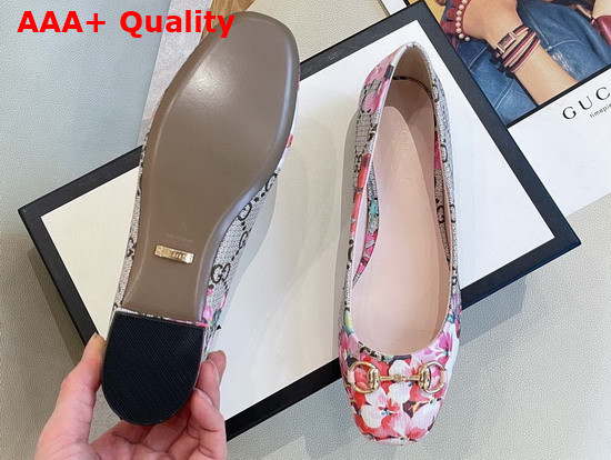 Gucci GG Blooms Print Ballet Flat with Horsebit Pink Color Replica