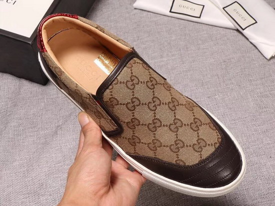 Gucci GG Canvas and Leather Slip On Sneaker Brown