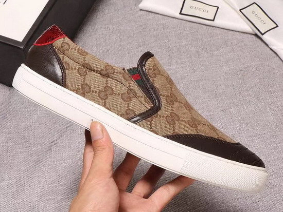 Gucci GG Canvas and Leather Slip On Sneaker Brown